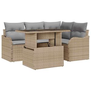 vidaXL Tr&auml;dg&aring;rdsoffset med kudde med kudde 5 pcs Beige Poly Rattan