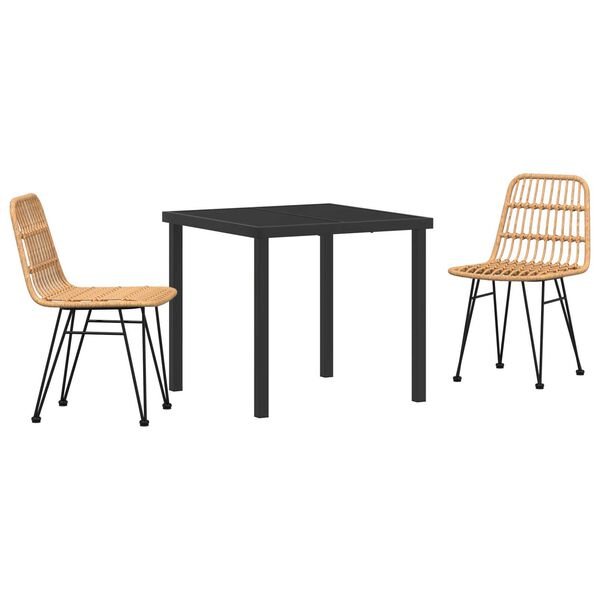 vidaXL Tr&auml;dg&aring;rdsm&ouml;belset 3 pcs Brun Pulverlackerat st&aring;l