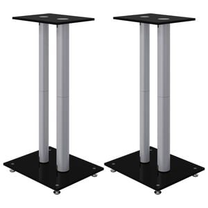vidaXL H&ouml;gtalarstativ 2 st h&auml;rdat glas 2-pelarmodell svart & silver
