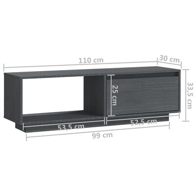 vidaXL TV-bänk grå 110x30x33,5 cm massiv furu