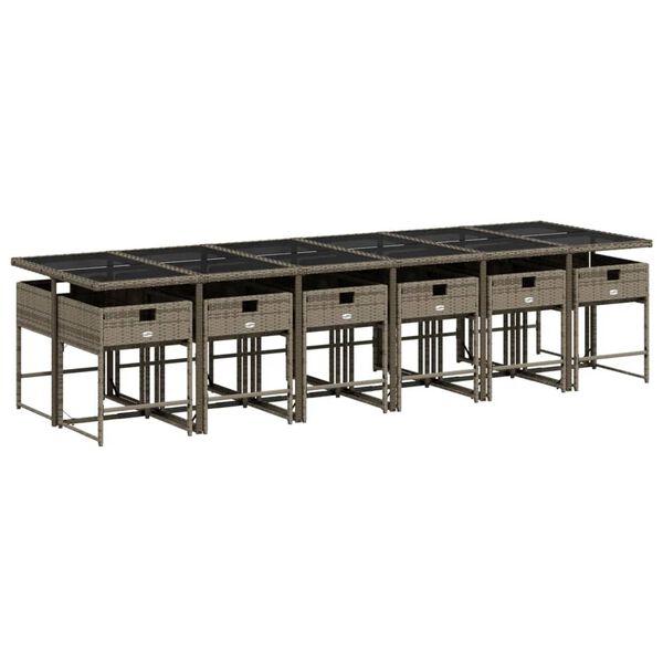 vidaXL Matgrupp f&ouml;r tr&auml;dg&aring;rden med dynor 13 delar gr&aring; konstrotting