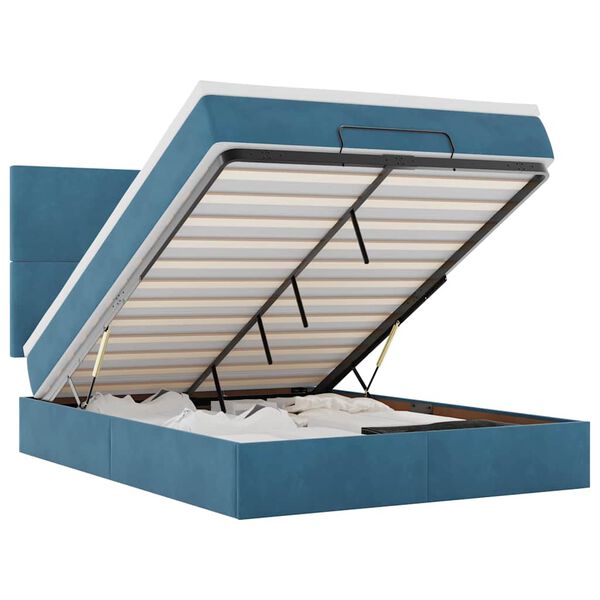 vidaXL Ottoman sängram med madrasser mörkblå 140x200 cm sammet