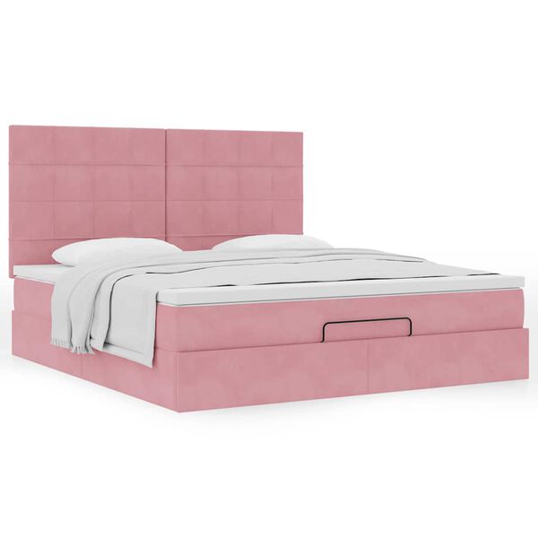 vidaXL Ottoman s&auml;ngram med madrasser rosa 160x200 cm sammet