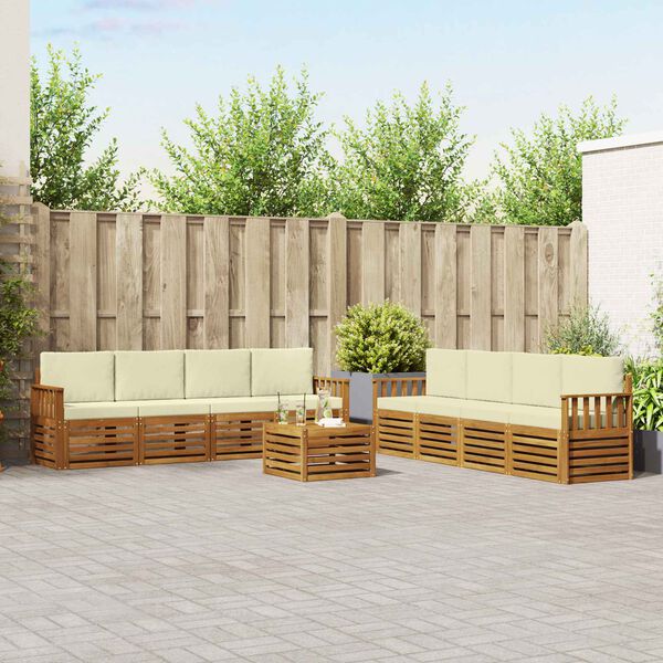 vidaXL Soffgrupper 9 pcs Naturlig och Gr&auml;dde Massivt Akaciatr&auml;