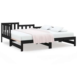 vidaXL Utdragbar dagb&auml;dd svart 90x190 cm massiv furu