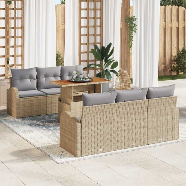 vidaXL Tr&auml;dg&aring;rdsoffset med lagring 7 pcs Beige Poly rattan