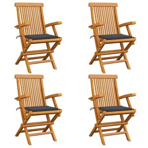 vidaXL Tr&auml;dg&aring;rdsstolar med antracit dynor 4 st massiv teak