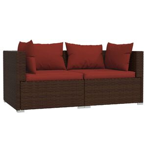 vidaXL Soffa 2-sits med dynor konstrotting brun