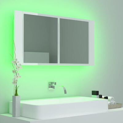 vidaXL Spegelskåp för badrum LED vit högglans 90x12x45 cm akryl