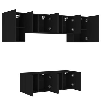 vidaXL Väggmonterade TV-enheter 6 delar svart konstruerat trä