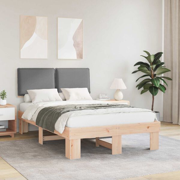 vidaXL Sängram med Klädd Huvudgavel Ljusgrå 120 x 200 cm Massiv furu