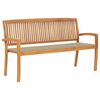 vidaXL Stapelbar tr&auml;dg&aring;rdsb&auml;nk med dyna 159 cm massiv teak