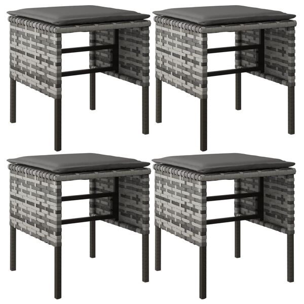 vidaXL Fotpall för trädgården med dynor 4 st grå konstrotting
