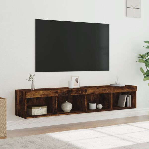 vidaXL Tv-b&auml;nk med LED-belysning 2 st r&ouml;kf&auml;rgad ek 80x30x30 cm