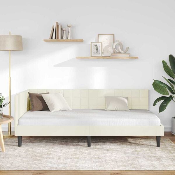 vidaXL H&ouml;rn S&auml;ngram med huvudgavel Kr&auml;m 90 cm x 200 cm Sammet