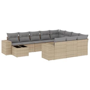 vidaXL Loungegrupp f&ouml;r tr&auml;dg&aring;rden m. dynor 11 delar beige konstrotting