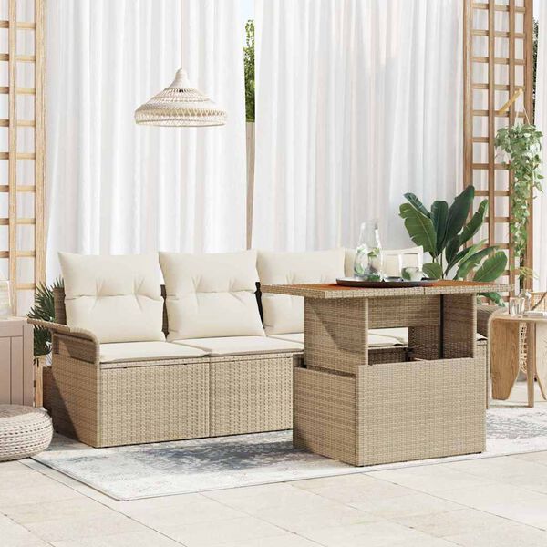 vidaXL Tr&auml;dg&aring;rdsoffset med lagring 5 pcs Beige Poly rattan