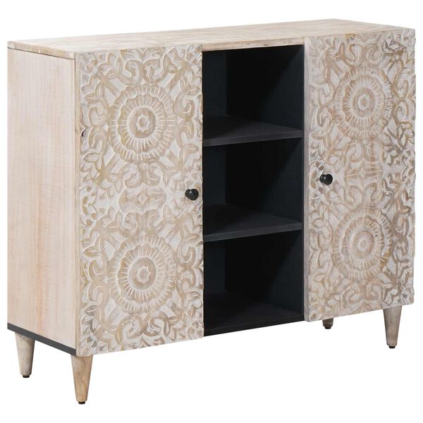 vidaXL Sideboard med hylla Vit 90 x 33,5 x 75 cm Massivt mangotr&auml;