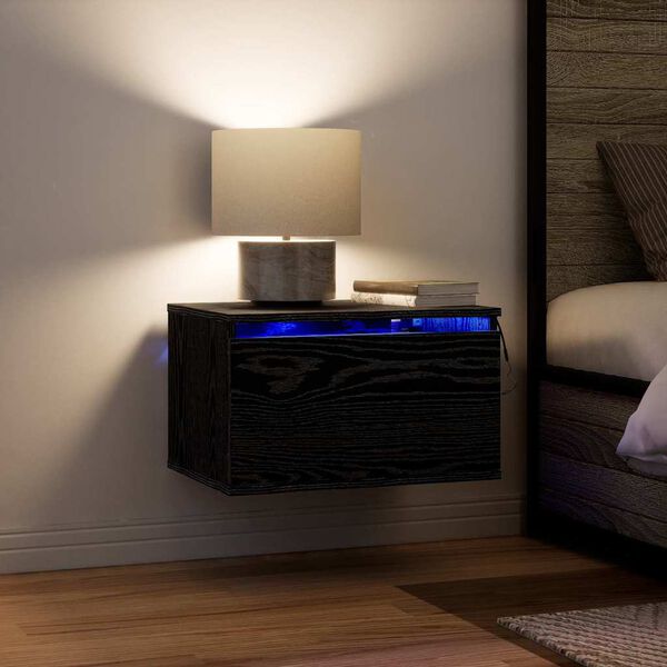 vidaXL V&auml;ggmonterad s&auml;nggavel Svart Ek 50 x 36 x 30 cm Konstruerat tr&auml;