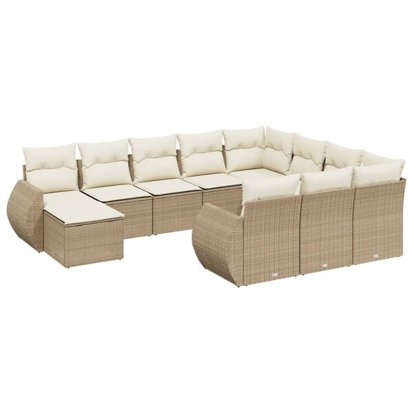 vidaXL Loungegrupp f&ouml;r tr&auml;dg&aring;rden m. dynor 11 delar beige konstrotting