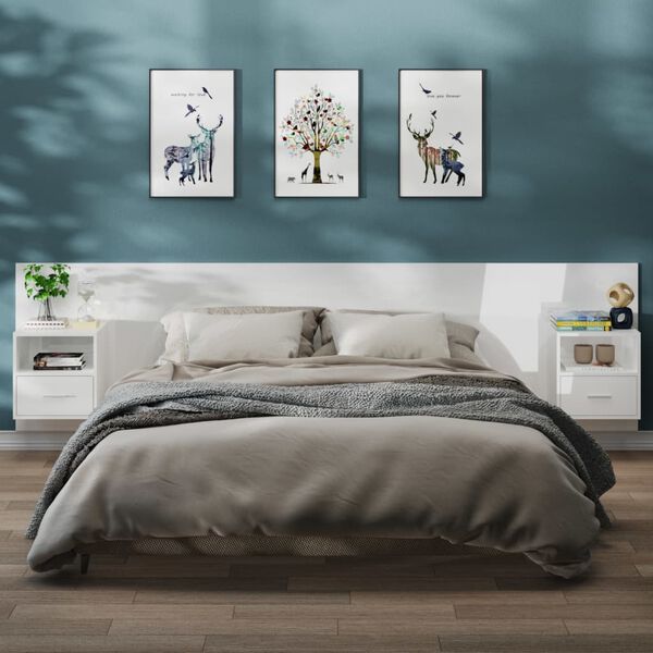 vidaXL V&auml;ggmonterade s&auml;ngbord 2 st vit h&ouml;gglans