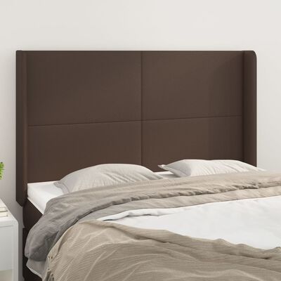 vidaXL Sänggavel med kanter brun 147x16x118/128 cm konstläder