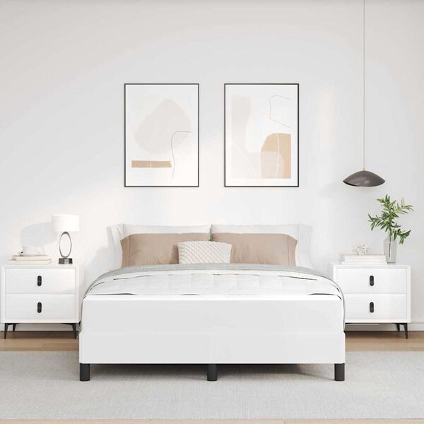 vidaXL S&auml;ngram med madrass Ren Vit 160 x 200 cm tyg