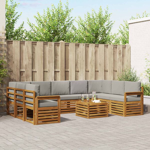 vidaXL Soffgrupper 10 pcs Naturlig och Ljus Gr&aring; Massivt Akaciatr&auml;