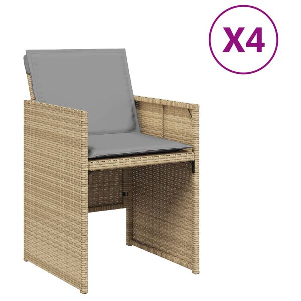 vidaXL Tr&auml;dg&aring;rdsstolar med dynor 4 st blandad beige konstrotting