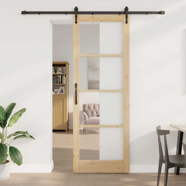 vidaXL Skjutd&ouml;rr ORKDAL Naturf&auml;rg 83 x 232 cm Massivt talltr&auml; och glas