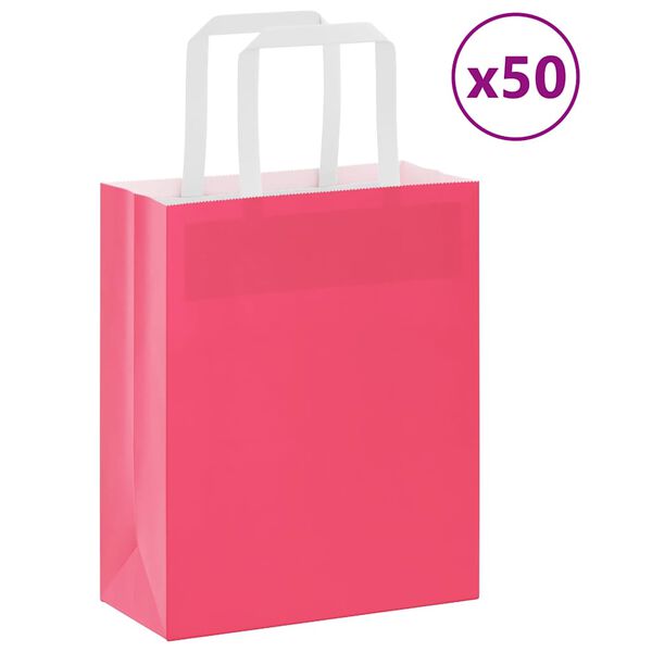 vidaXL Pappersp&aring;sar 50 st med handtag rosa 18x8x22 cm