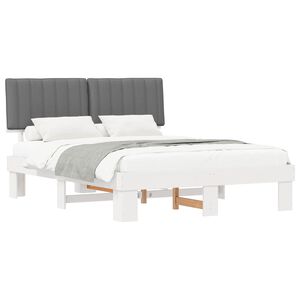 vidaXL S&auml;ngram med Kl&auml;dd Huvudgavel Ljusgr&aring; 160 x 200 cm Massiv furu