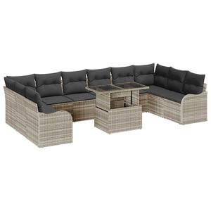 vidaXL Tr&auml;dg&aring;rdsoffset med kudde med kudde 11 pcs Ljusgr&aring; Poly Rattan
