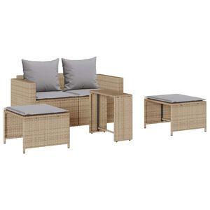 vidaXL Soffgrupp f&ouml;r tr&auml;dg&aring;rden, 5 delar med kuddar, stapelbar beige