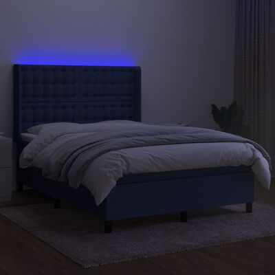 vidaXL Ramsäng med madrass & LED blå 140x190 cm tyg