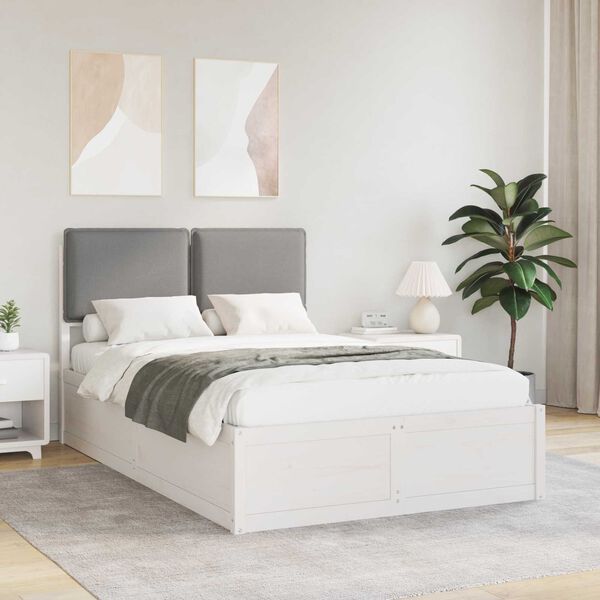 vidaXL S&auml;ngram med Kl&auml;dd Huvudgavel Ljusgr&aring; 120 x 200 cm Massiv furu