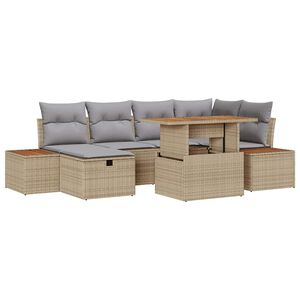 vidaXL Tr&auml;dg&aring;rdsoffset med kudde med lagring 7 pcs Beige Poly rattan