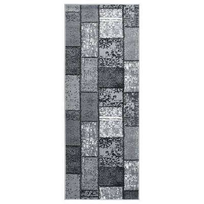 vidaXL Gångmatta grå BCF med blockmönster 100x200 cm