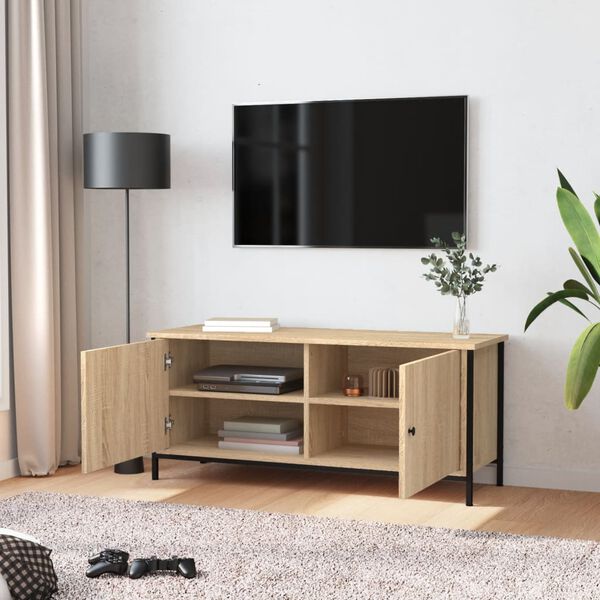vidaXL Tv-bänk med dörrar sonoma-ek 102x35x45 cm konstruerat trä