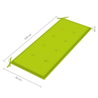 vidaXL Bataviabänk med ljusgrön dyna 120 cm massiv teak