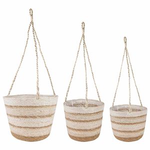 vidaXL 3 st Naturlig, vit och beige &Oslash;26 x 19 cm 100% Sj&ouml;gr&auml;s