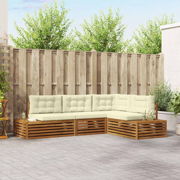 vidaXL Utomhussoffset med kudde 4 Stycke Naturlig och Gr&auml;dde