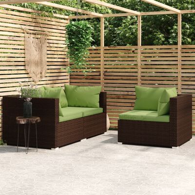 vidaXL Loungegrupp för trädgården med dynor 3 delar konstrottning brun