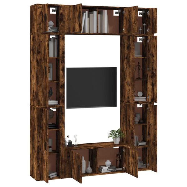 vidaXL Tv-skåp 8 delar rökfärgad ek konstruerat trä