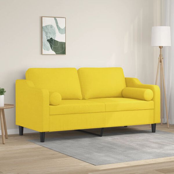 vidaXL 2-sits soffa med prydnadskuddar ljusgul 140 cm tyg