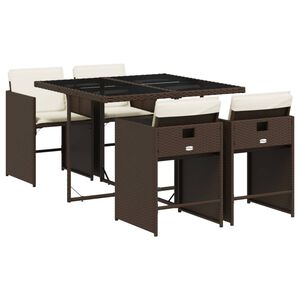 vidaXL Matgrupp f&ouml;r tr&auml;dg&aring;rden med dynor 5 delar brun konstrotting