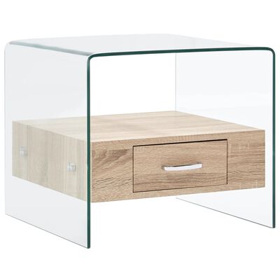 vidaXL Soffbord med låda 50x50x45 cm härdat glas