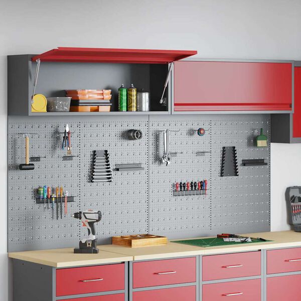 vidaXL Verktygssk&aring;p och pegboard-set 6 pcs R&ouml;d 200 x 25 x 115 cm St&aring;l