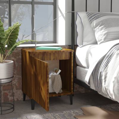 vidaXL Sängbord med metallben brun ek 40x30x50 cm