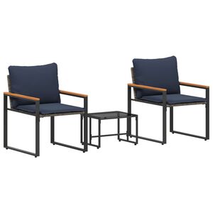 vidaXL M&ouml;belset med kudde 3 pcs Gr&aring; och Marinbl&aring; Rotting